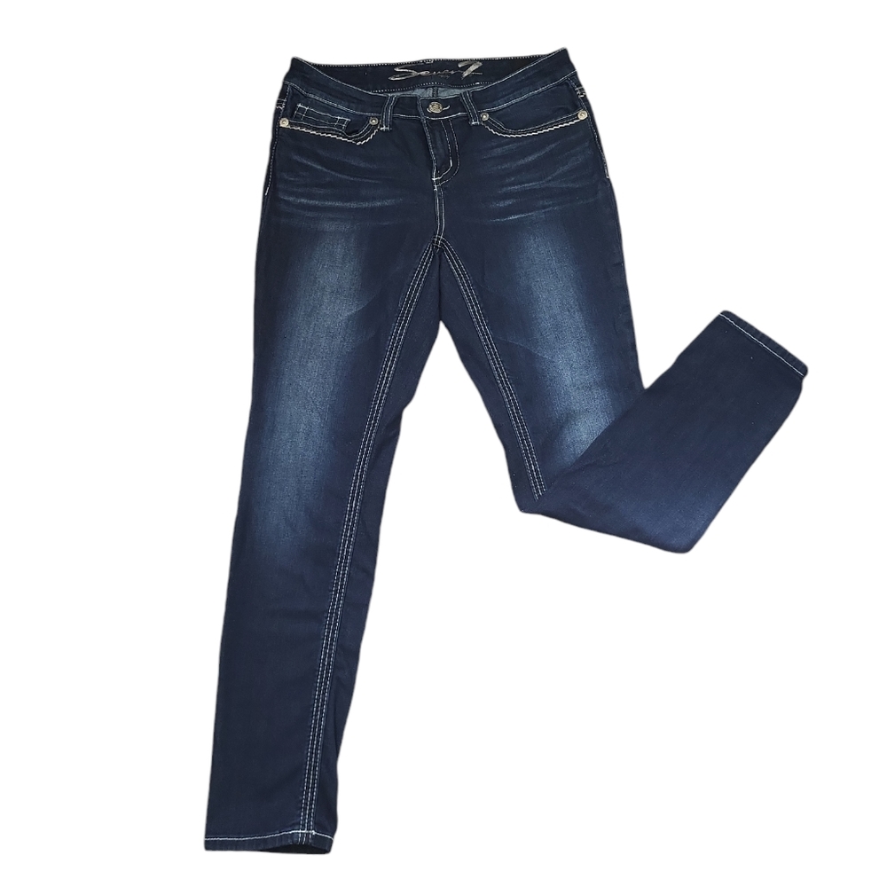 EUC Seven 7 low waist stretchable skinny leg jeans distressed cotton denim 10